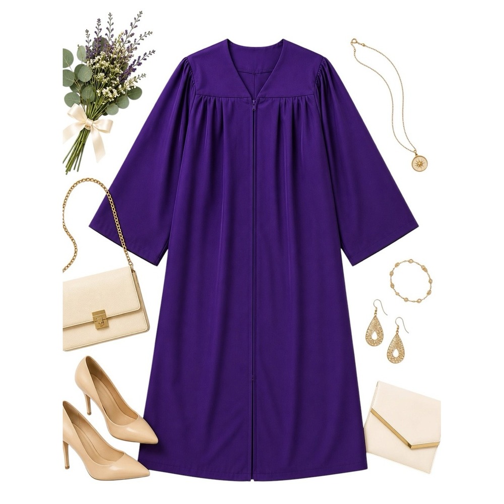 Jostens Purple Graduation Gown Only Academic Regalia Unisex 5'10"-6' Tall Zip
